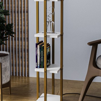 Lámpara de pie Shelf Lamp-8119 blanco oro metal tela 25x25x130 cm - 8683742828068