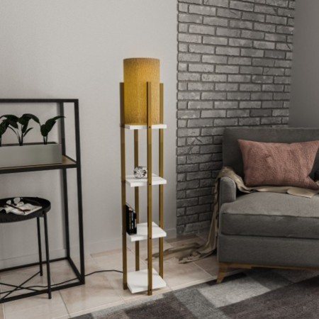 Lámpara de pie Shelf Lamp-8120 blanco oro metal tela 25x25x130 cm