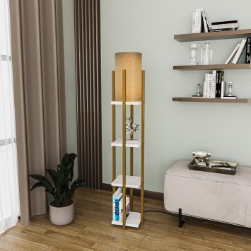 Lámpara de pie Shelf Lamp-8120 blanco oro metal tela 25x25x130 cm - 8683742828075