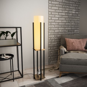 Lámpara de pie Shelf Lamp-8129 oro negro metal tela 25x25x130 cm - 8683742828129