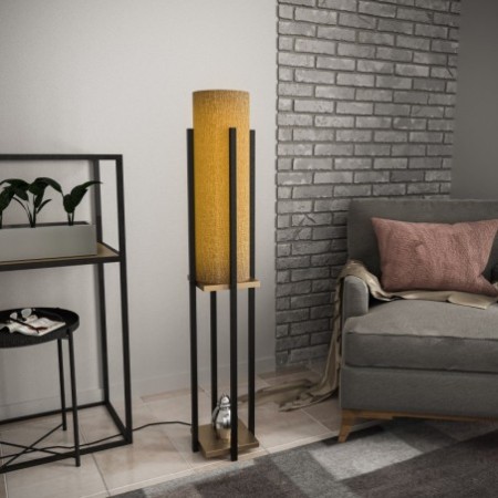 Lámpara de pie Shelf Lamp-8130 oro negro metal tela 25x25x130 cm