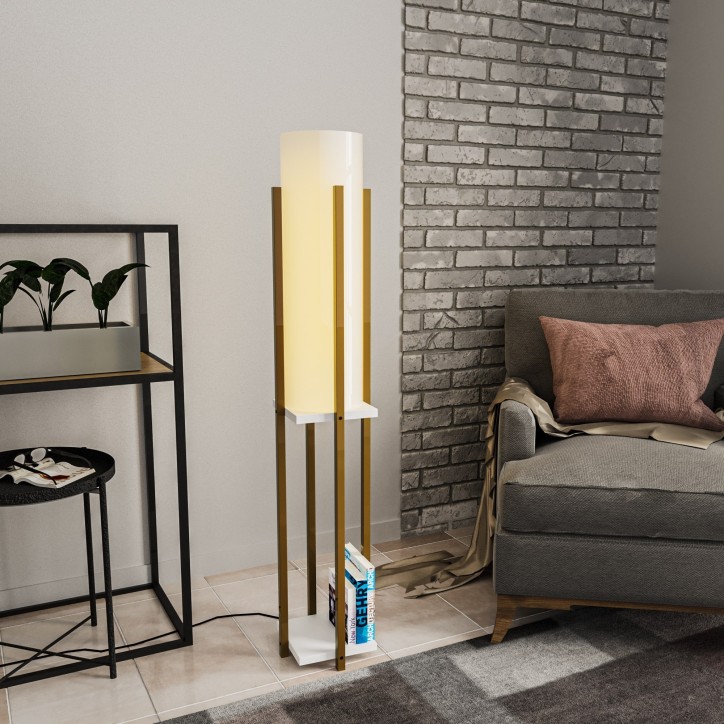 Lámpara de pie Shelf Lamp-8133 blanco oro metal tela 25x25x130 cm