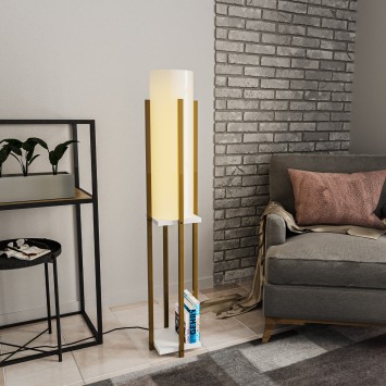 Lámpara de pie Shelf Lamp-8133 blanco oro metal tela 25x25x130 cm - 8683742828167