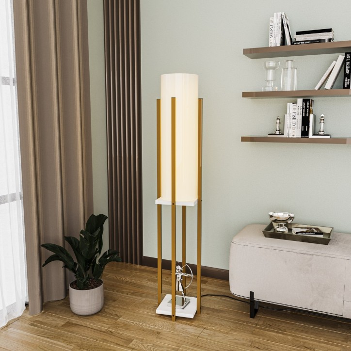 Lámpara de pie Shelf Lamp-8133 blanco oro metal tela 25x25x130 cm