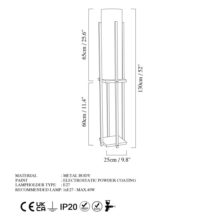 Lámpara de pie Shelf Lamp-8133 blanco oro metal tela 25x25x130 cm