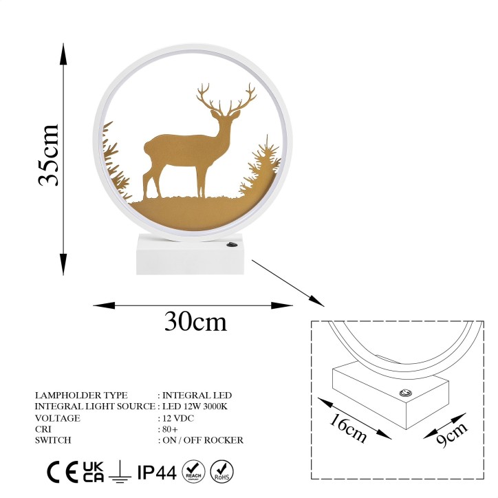 Lámpara de mesa XMAS15 oro blanco metal diámetro 30x30 cm