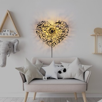 Lámpara de pared Musical Heart negro metal 56x45x9 cm - 8683743676521