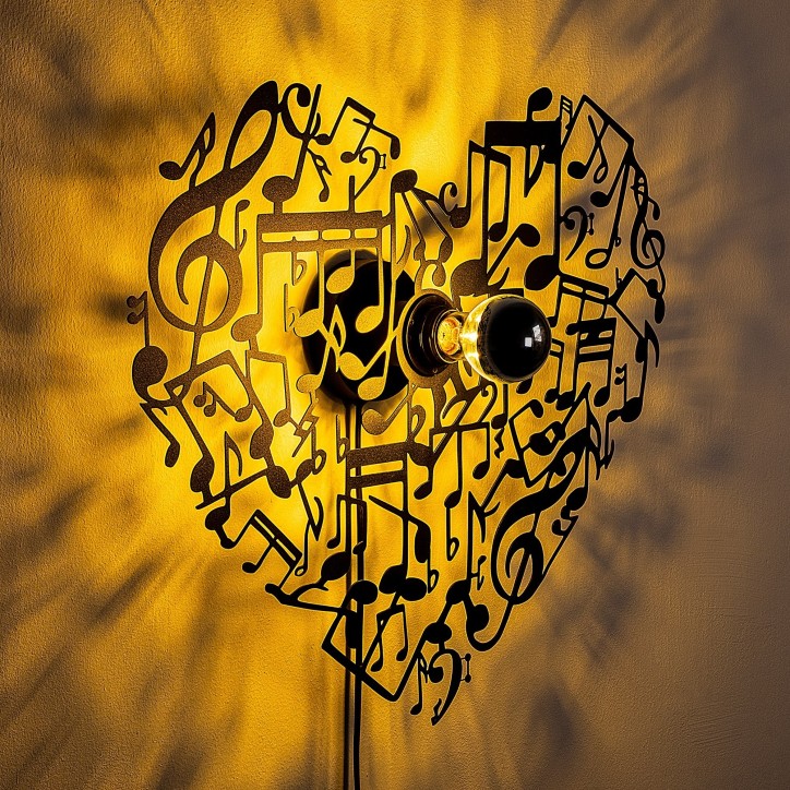 Lámpara de pared Musical Heart negro metal 56x45x9 cm