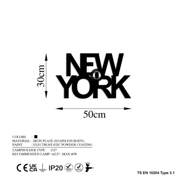 Lámpara de pared Newyork negro metal 50x30x9 cm - 8683743676347