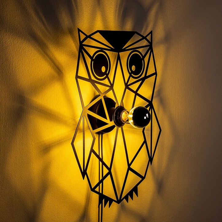 Lámpara de pared Owl negro metal 39x49x9 cm