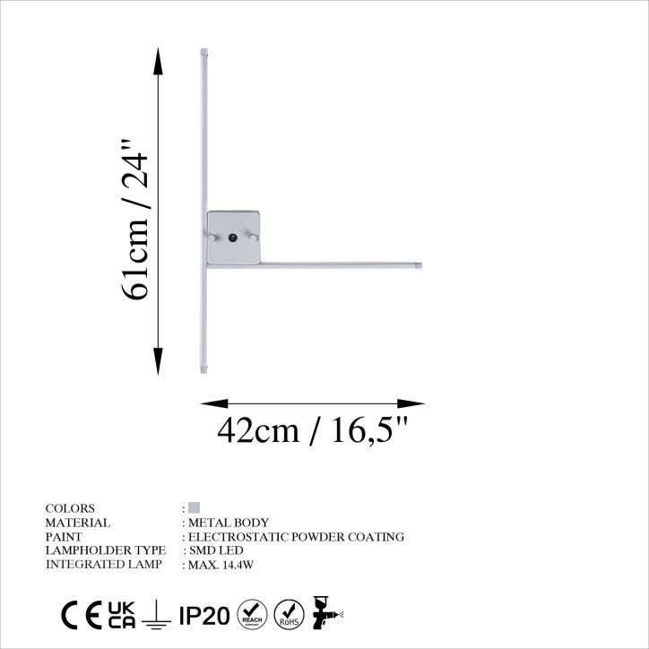 Lámpara de pared Sarf-13617 gris metal 61 cmx42x 3 cm