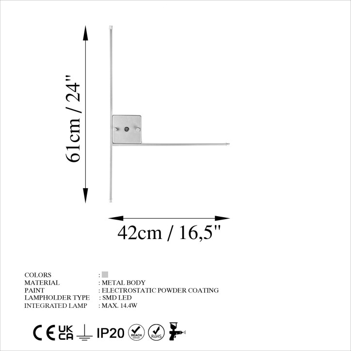 Lámpara de pared Sarf-13618 cromo metal 61 cmx42x 3 cm