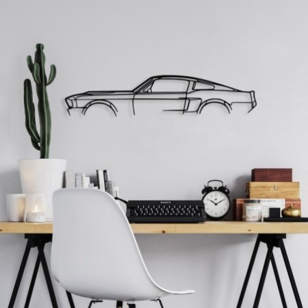 Decoración pared de metal 1967 Ford Mustang Shelby GT500 Silhouette negro 70x15 cm