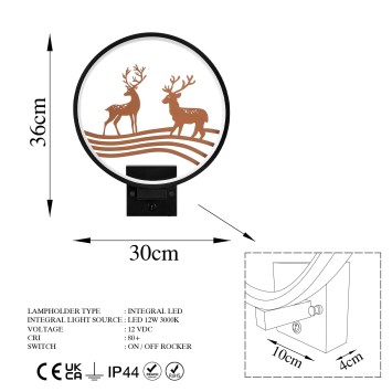 Lámpara de pared XMAS22 cobre negro metal 30x36x10 cm - 8683743395569