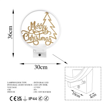 Lámpara de pared XMAS26 oro blanco metal 30x36x10 cm - 8683743395606