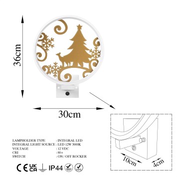 Lámpara de pared XMAS27 oro blanco metal 30x36x10 cm - 8683743395613