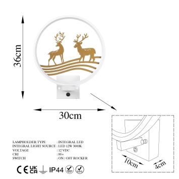 Lámpara de pared XMAS30 oro blanco metal 30x36x10 cm - 8683743395644