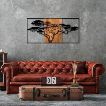 Decoración pared de madera Acacia Tree-328 nogal negro 147x3x70 cm