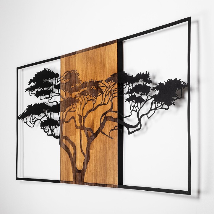 Decoración pared de madera Acacia Tree-328 nogal negro 147x3x70 cm