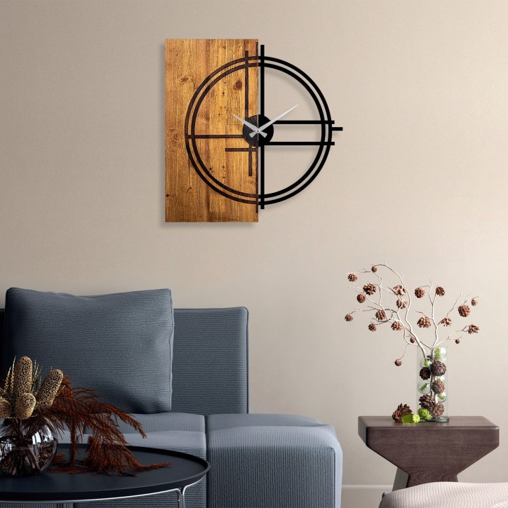 Reloj de pared madera Modelo 38 nogal claro negro 56x3x58 cm