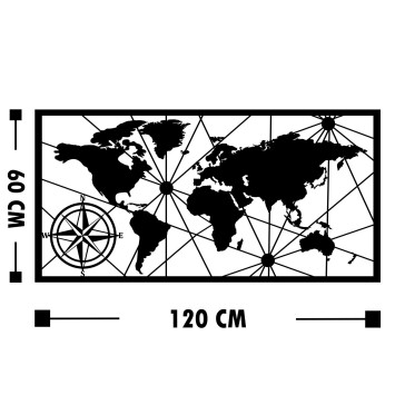 Decoración pared de metal World Map Large 2 negro 120x60 cm