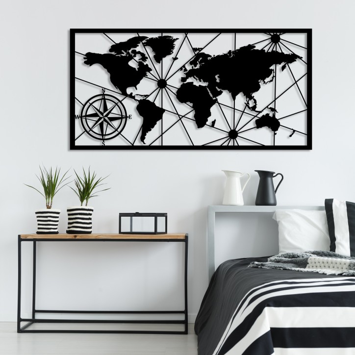 Decoración pared de metal World Map Large 2 negro 120x60 cm