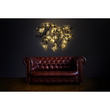 Decoración pared de metal World Map Compass Led negro 65x95 cm