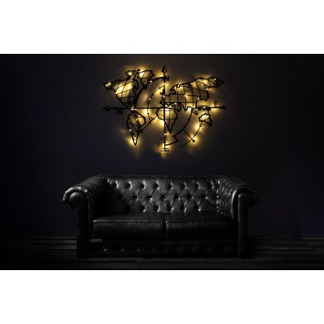 Decoración pared de metal World Map Compass Led negro 65x95 cm