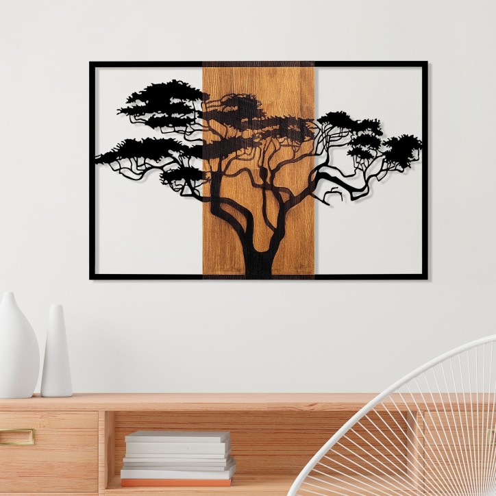 Decoración pared de madera Acacia Tree-388 nogal negro 90x58 cm