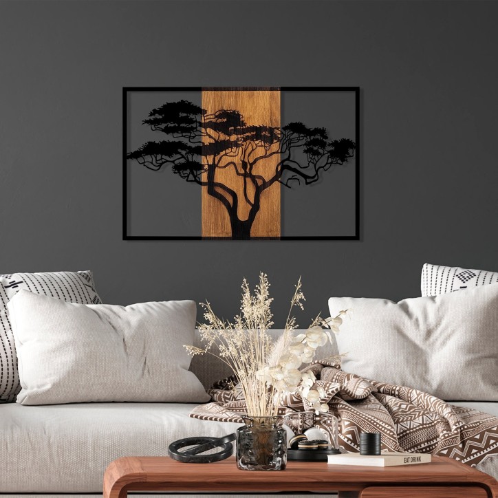 Decoración pared de madera Acacia Tree-388 nogal negro 90x58 cm