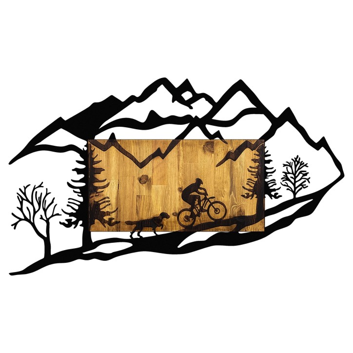 Decoración pared de madera Bicycle Riding in Nature 1 nogal negro 110x3x65 cm