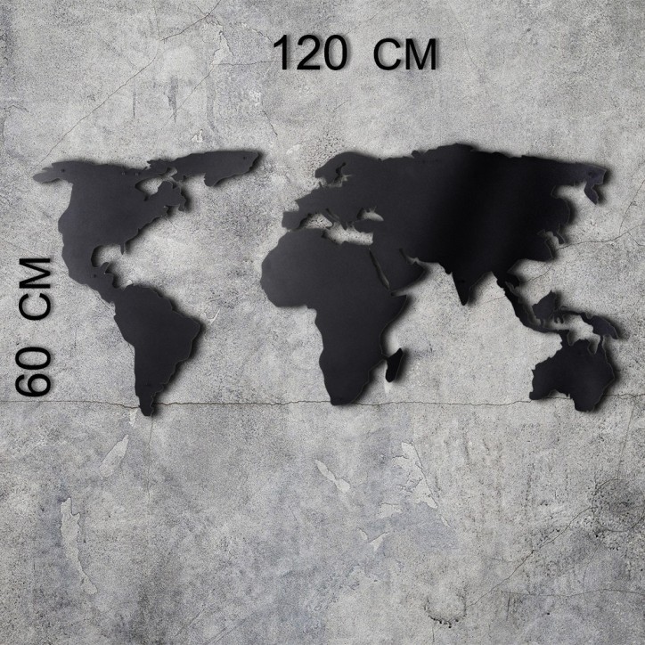 Decoración pared de metal World Map Silhouette negro 60x120 cm