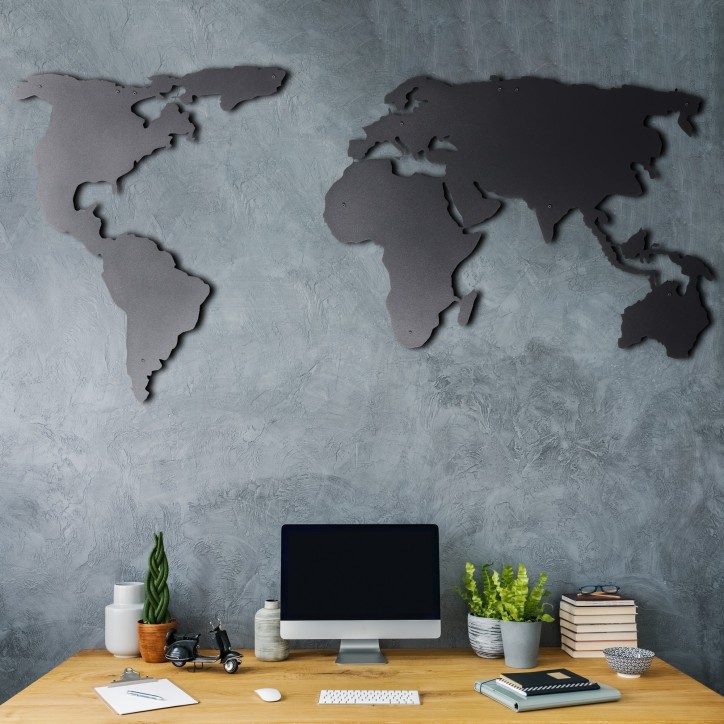 Decoración pared de metal World Map Silhouette negro 60x120 cm