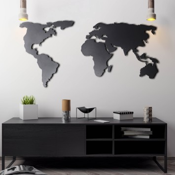 Decoración pared de metal World Map Silhouette negro 60x120 cm