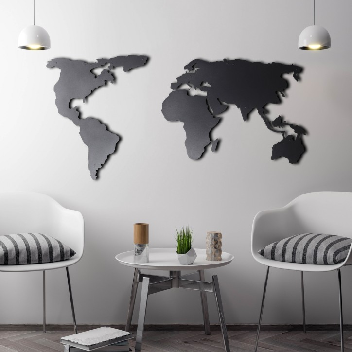 Decoración pared de metal World Map Silhouette negro 60x120 cm