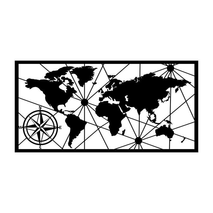 Decoración pared de metal World Map Medium 2 negro 100x50 cm