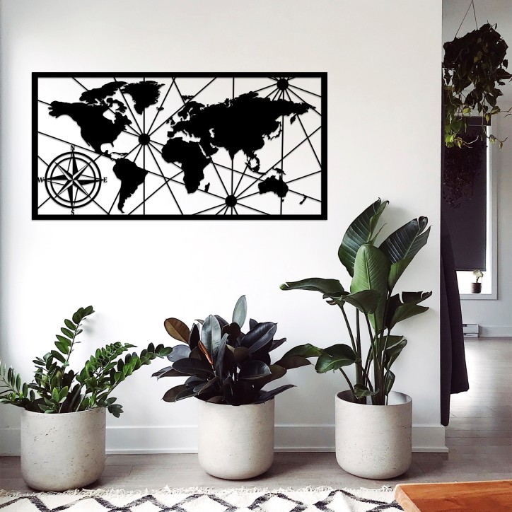 Decoración pared de metal World Map Medium 2 negro 100x50 cm