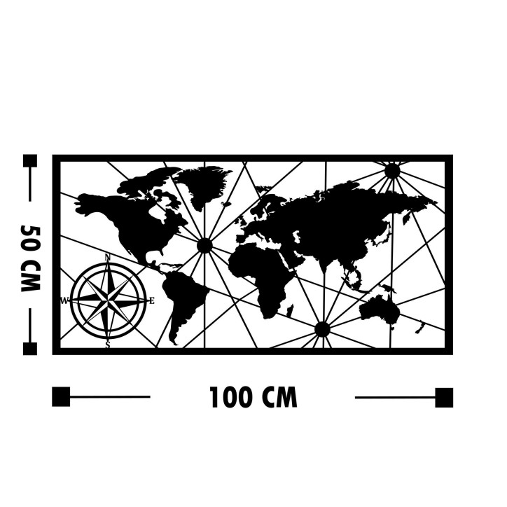 Decoración pared de metal World Map Medium 2 negro 100x50 cm