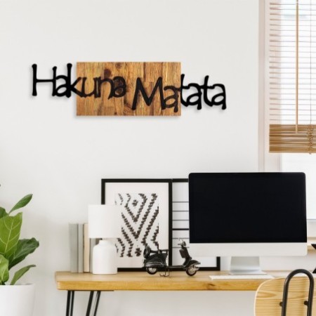 Decoración pared de madera Hakuna Matata 4 nogal claro negro 108x3x30 cm