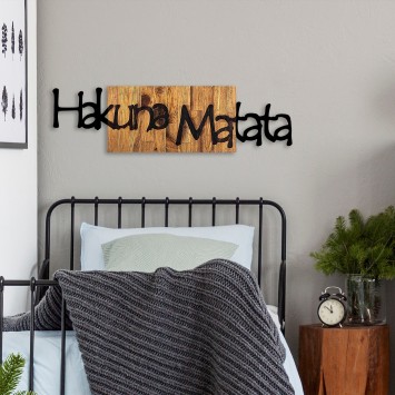 Decoración pared de madera Hakuna Matata 4 nogal claro negro 108x3x30 cm