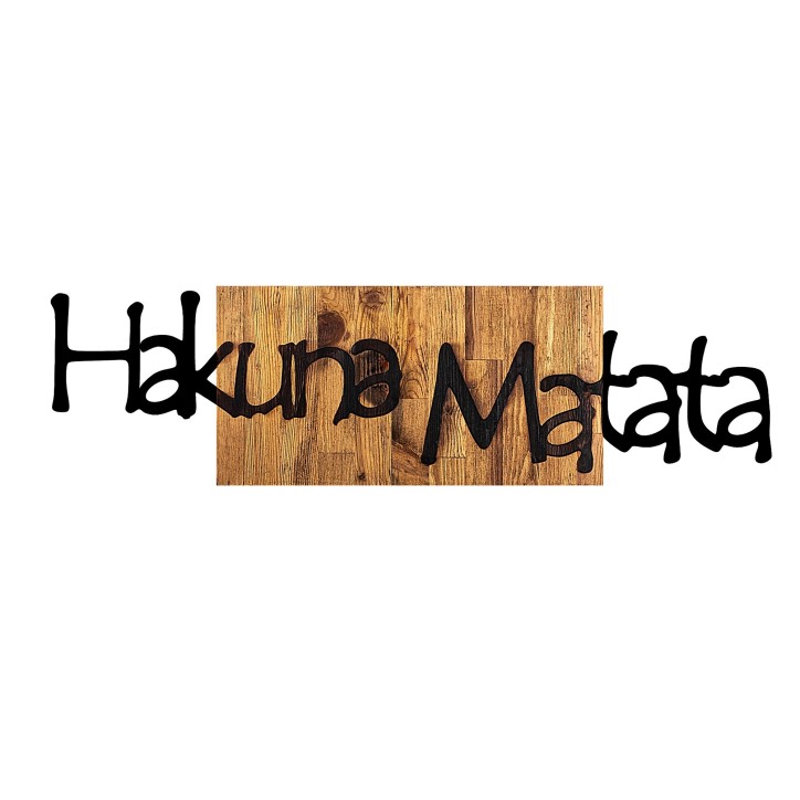 Decoración pared de madera Hakuna Matata 4 nogal claro negro 108x3x30 cm