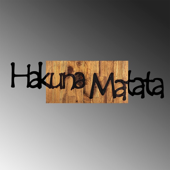 Decoración pared de madera Hakuna Matata 4 nogal claro negro 108x3x30 cm