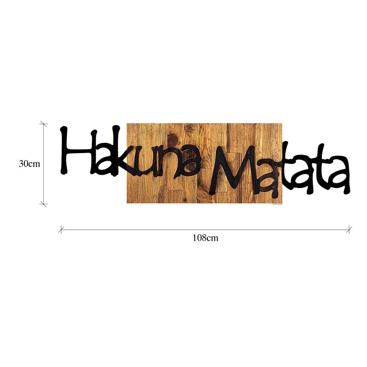 Decoración pared de madera Hakuna Matata 4 nogal claro negro 108x3x30 cm