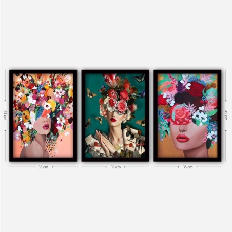 Cuadro decorativo enmarcado 3SC162 multicolor 35x45 cm (3 piezas)