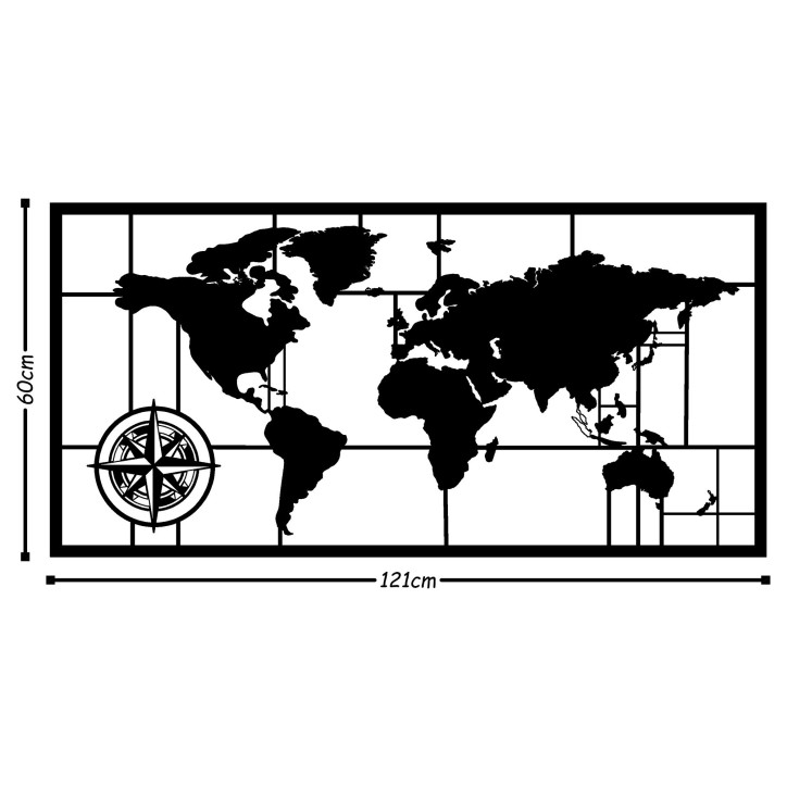 Decoración pared de metal World Map Metal Decor 7 negro 121x60 cm