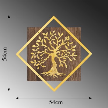 Decoración pared de madera Tree v2 oro nogal 54x54 cm