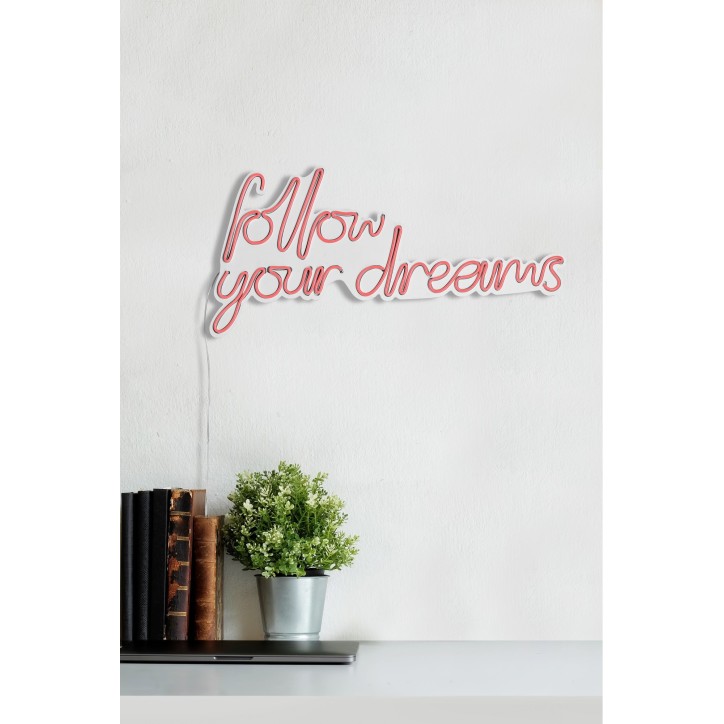 Iluminación LED decorativa de plástico Follow Your Dreams rosa 60x32x2 cm