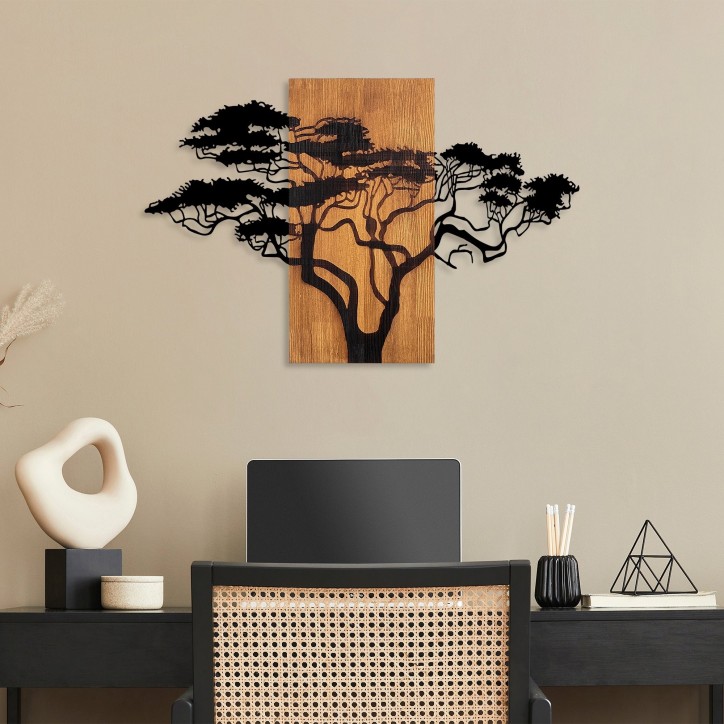 Decoración pared de madera Acacia Tree-387 nogal negro 90x58 cm