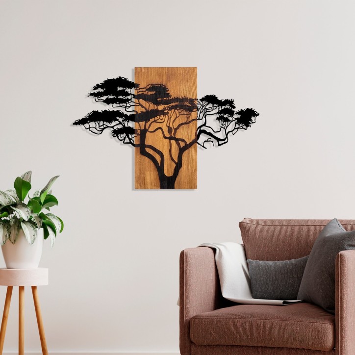 Decoración pared de madera Acacia Tree-387 nogal negro 90x58 cm