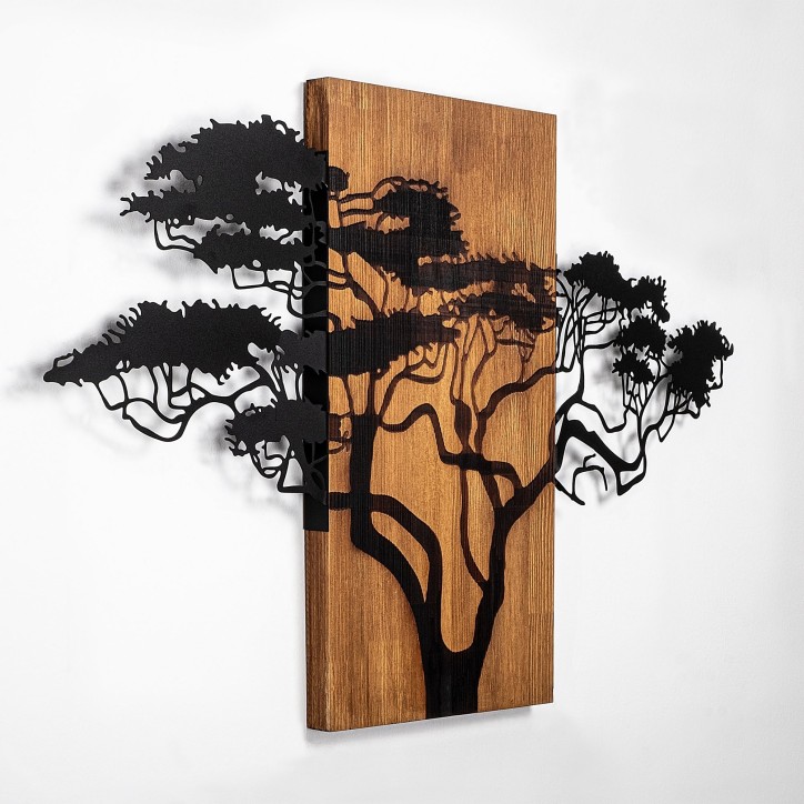 Decoración pared de madera Acacia Tree-387 nogal negro 90x58 cm